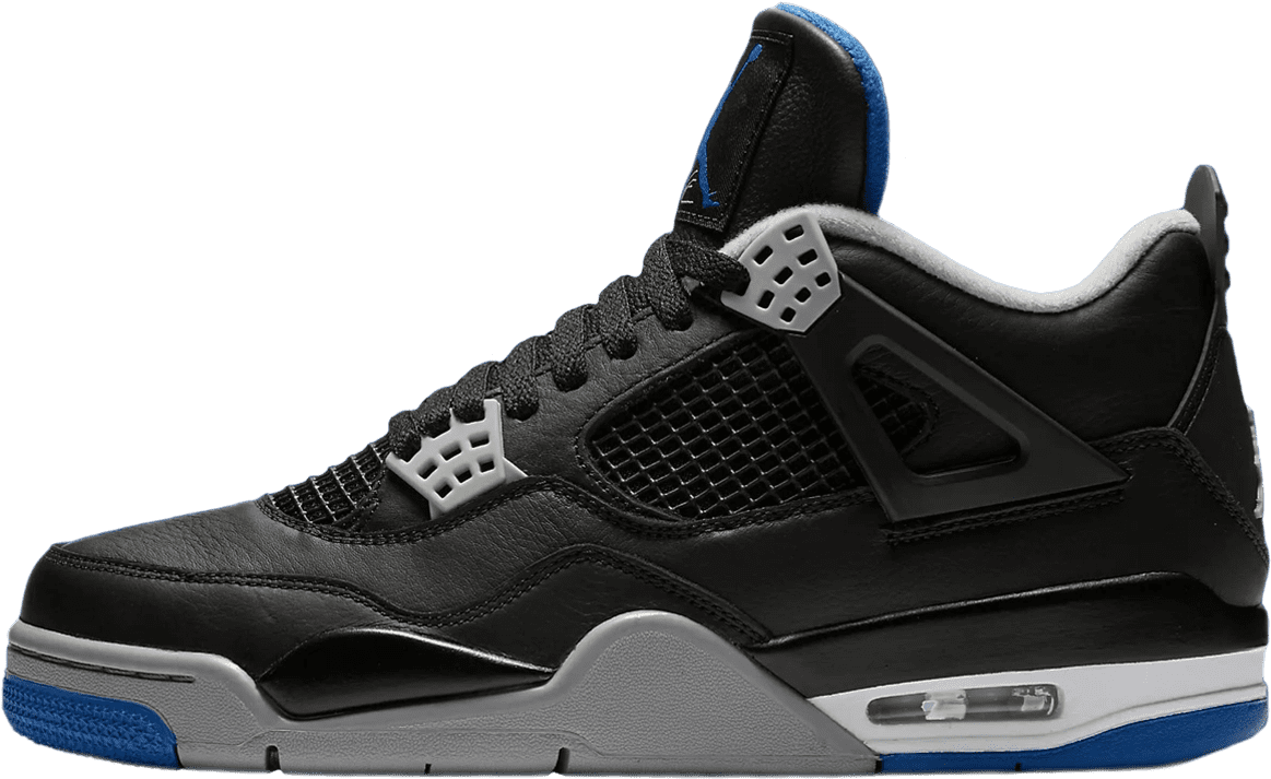 Nike Air Jordan 4 Retro Black / Game Royal / Matte - Jordan 4 Motorsport Black (1200x1308), Png Download
