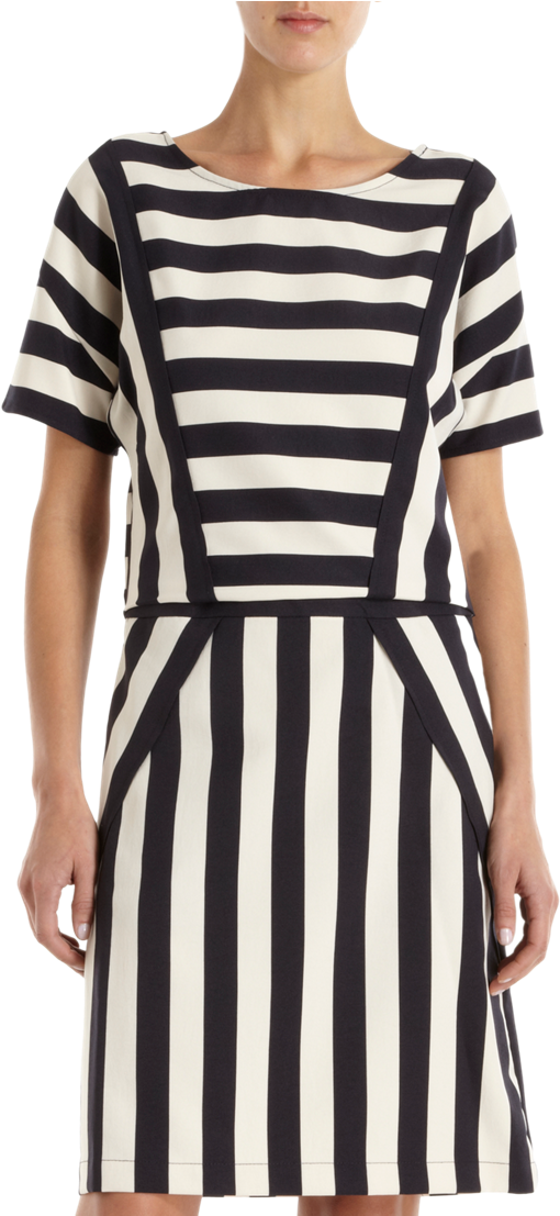 Marc By Marc Jacobs Black And White Stripe Dress - Day Dress (509x1272), Png Download