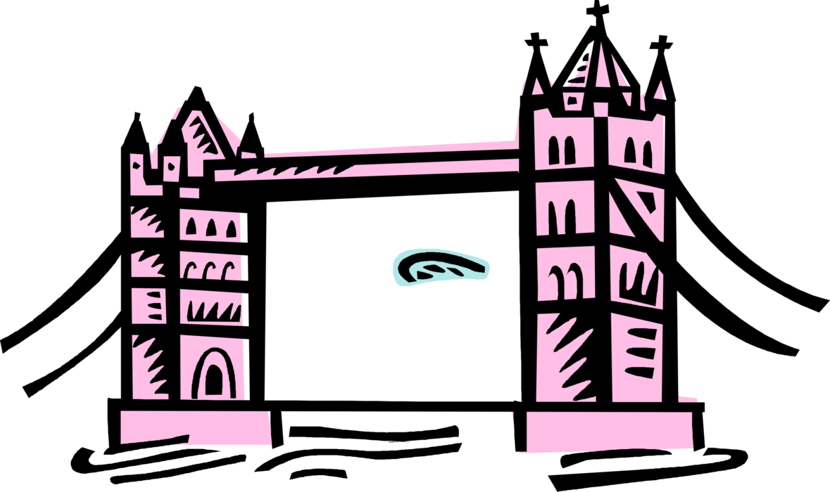 Vector Illustration Of Tower Bridge Bascule And Suspension (1179x700), Png Download