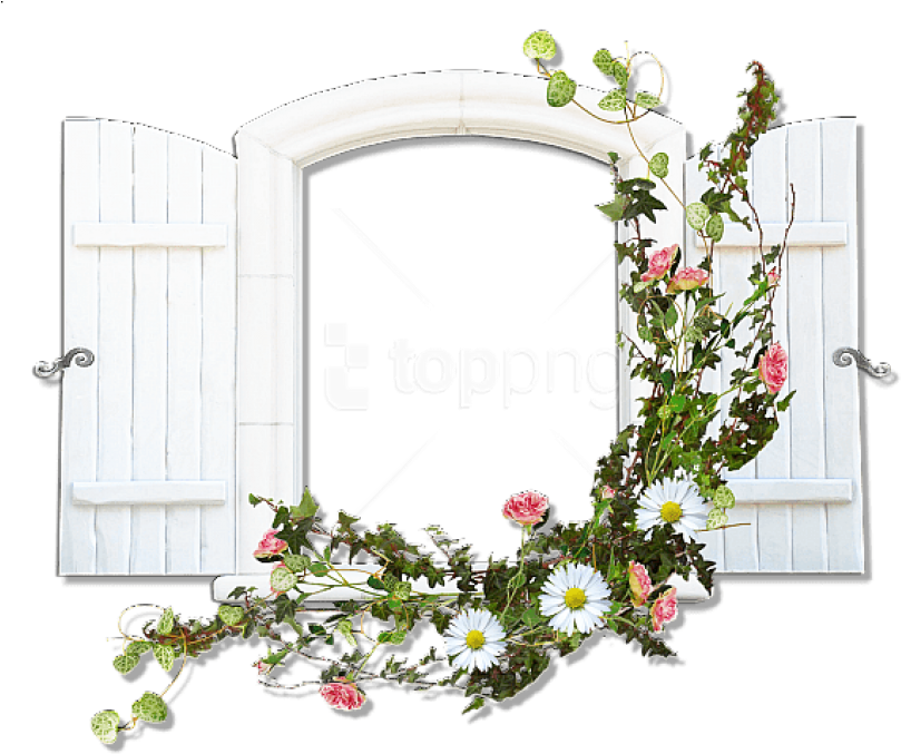 Free Png Window With Wild Flowers Flowers Transparent - Floral Frame Window Png (850x680), Png Download