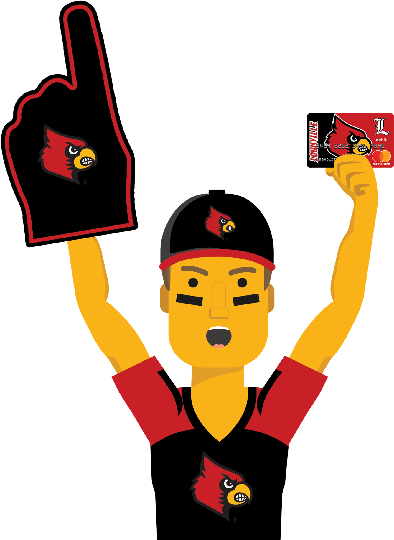 Louisville Ultimate Fan Holding The Louisville Cardinals - Cartoon (1867x1999), Png Download