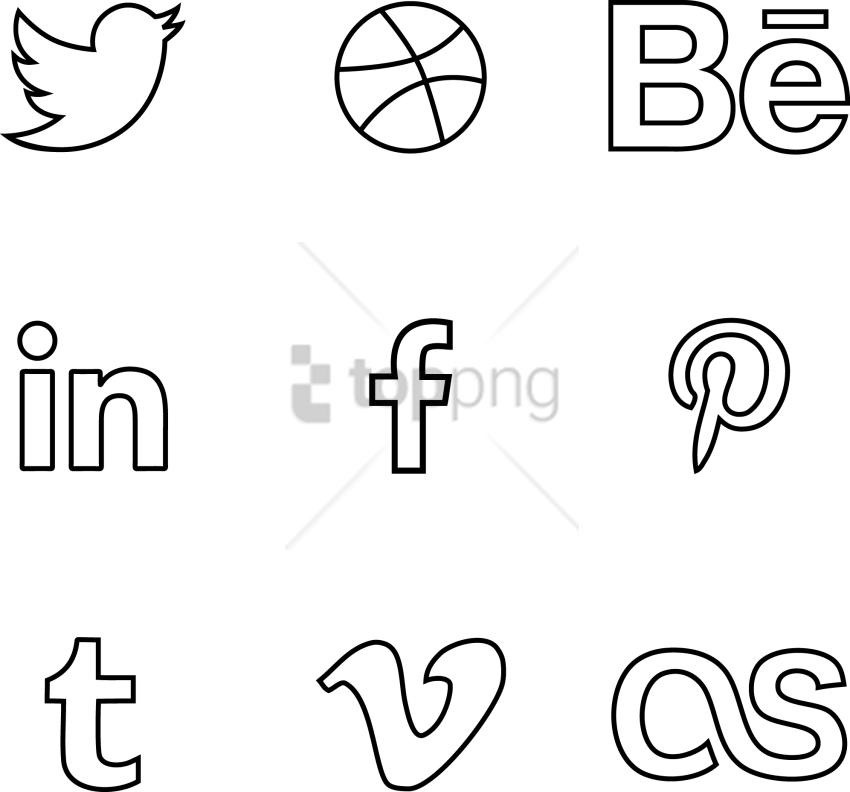 Free Png Download Social Media Line Icons Png Images - Social Media Icons Outline Vector (850x792), Png Download