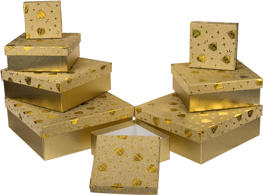 Caja De Regalo Dorada Con Decoración De Diamantes Dorados - Wood (945x709), Png Download