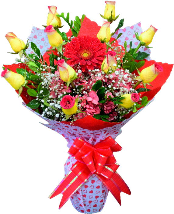 Florero De Rosas Confeti Y Gerbera - Bouquet (680x884), Png Download