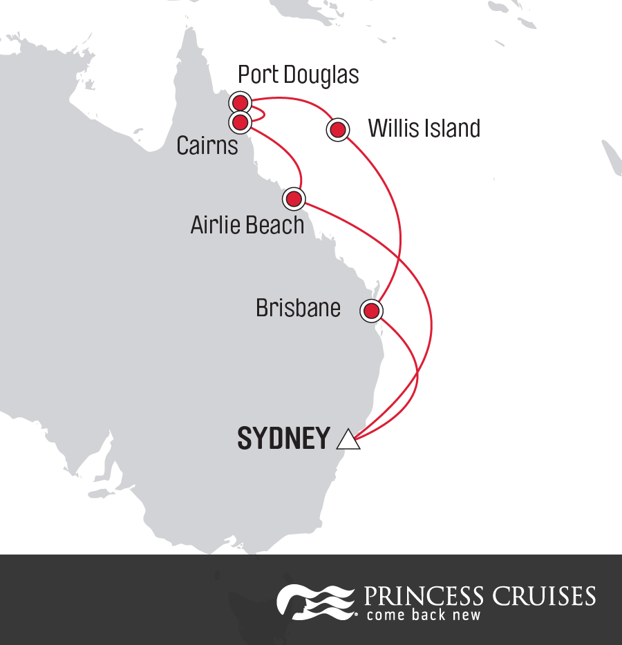 Queensland Coastlines - Princess Cruises (900x934), Png Download