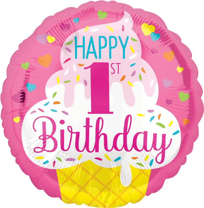 1st Birthday - Girl First Birthday Balloon (700x700), Png Download