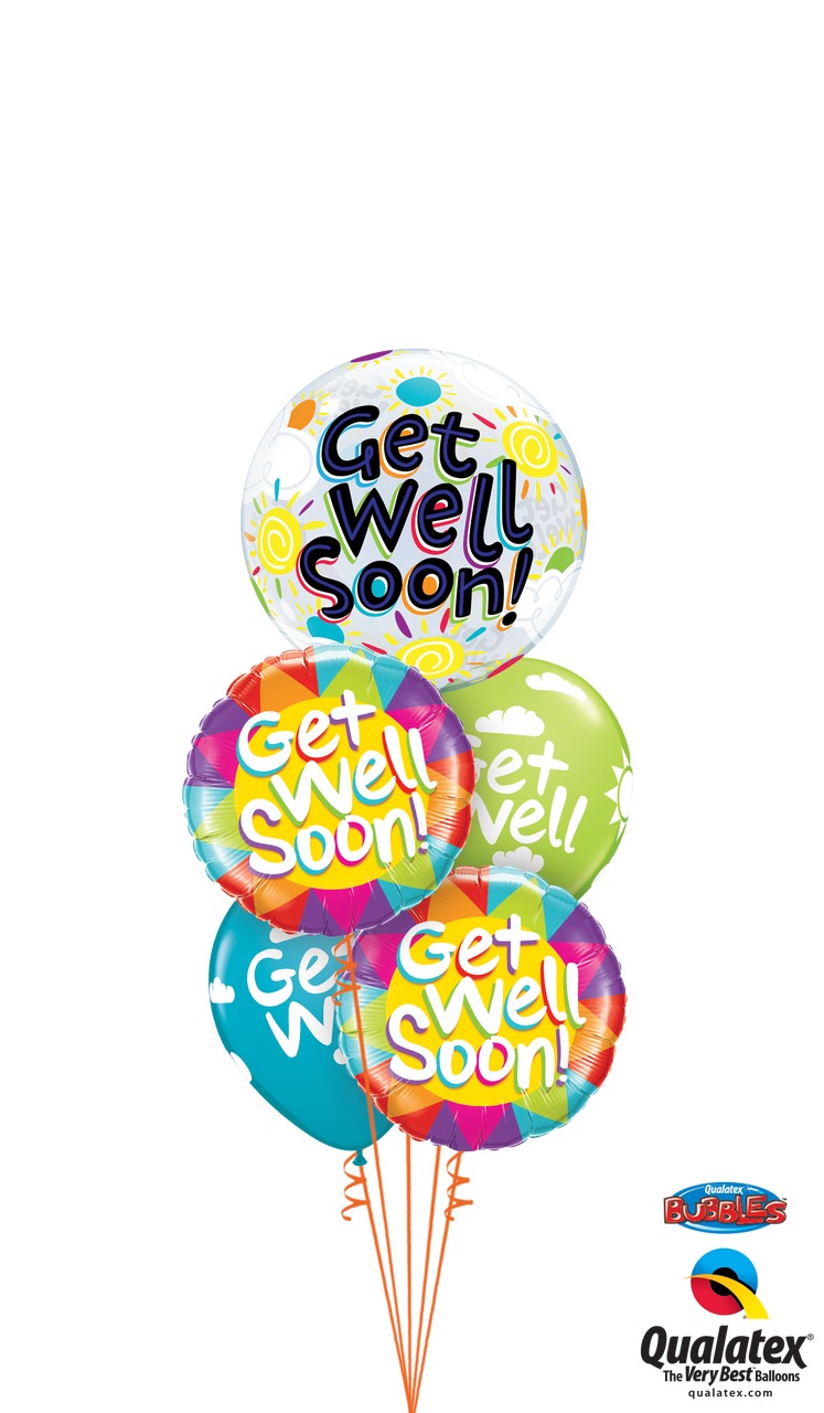 Get Well Soon Bubble & Foil Bouquet - Get Well Soon Balloon Png (747x1280), Png Download