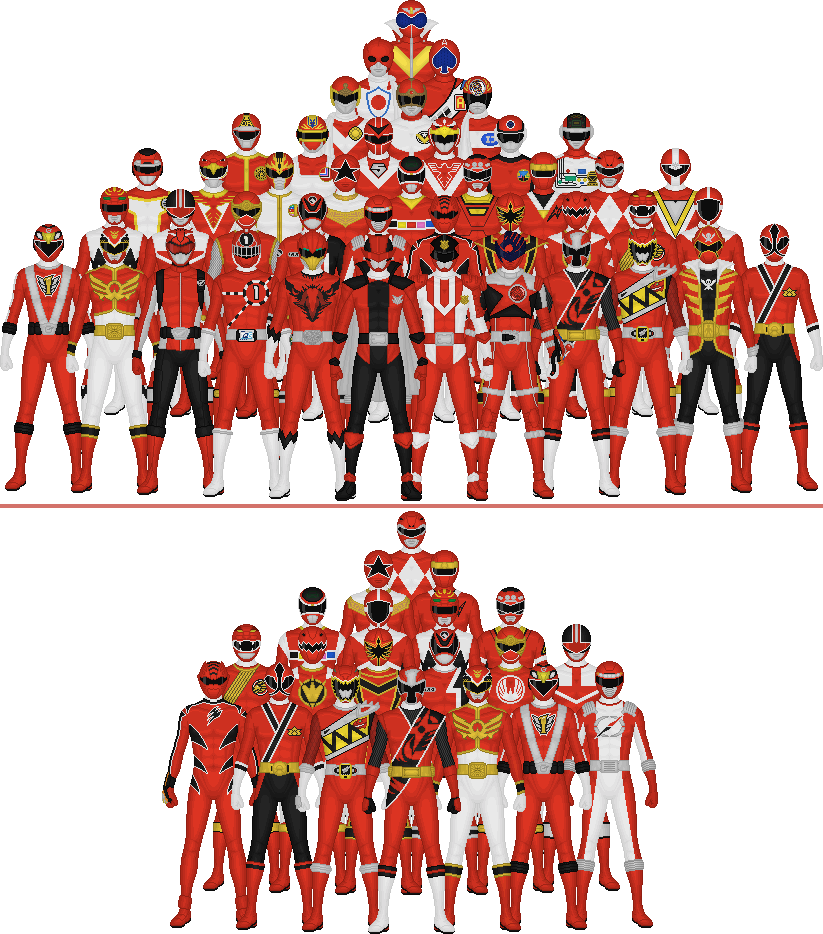 All Super Sentai And Power Rangers Reds By Taiko554 - Super Sentai All Red Rangers (823x934), Png Download