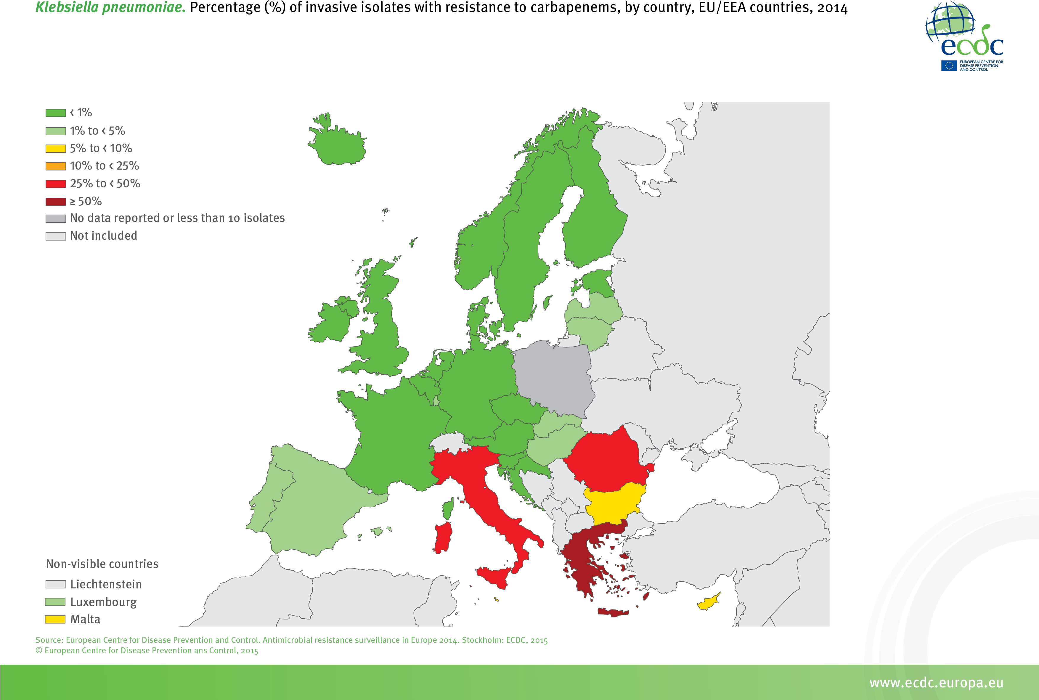 Percentage Of Invasive Isolates Resistant To Carbapenems, - Antimicrobial Resistance Surveillance In Europe 2015 (3508x2481), Png Download