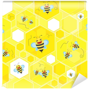 Seamless Vector Background, Cute Bee On Honeycomb Background - Illustration (400x400), Png Download