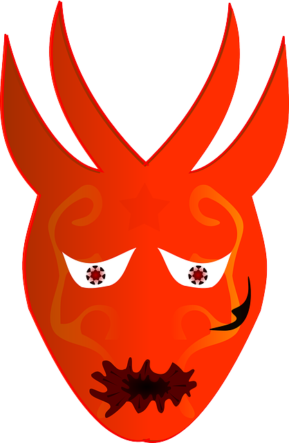 Devil, Mask, Monster, Horns, Lucifer, Demon, Hell - Red Devil Monster Shower Curtain (418x640), Png Download