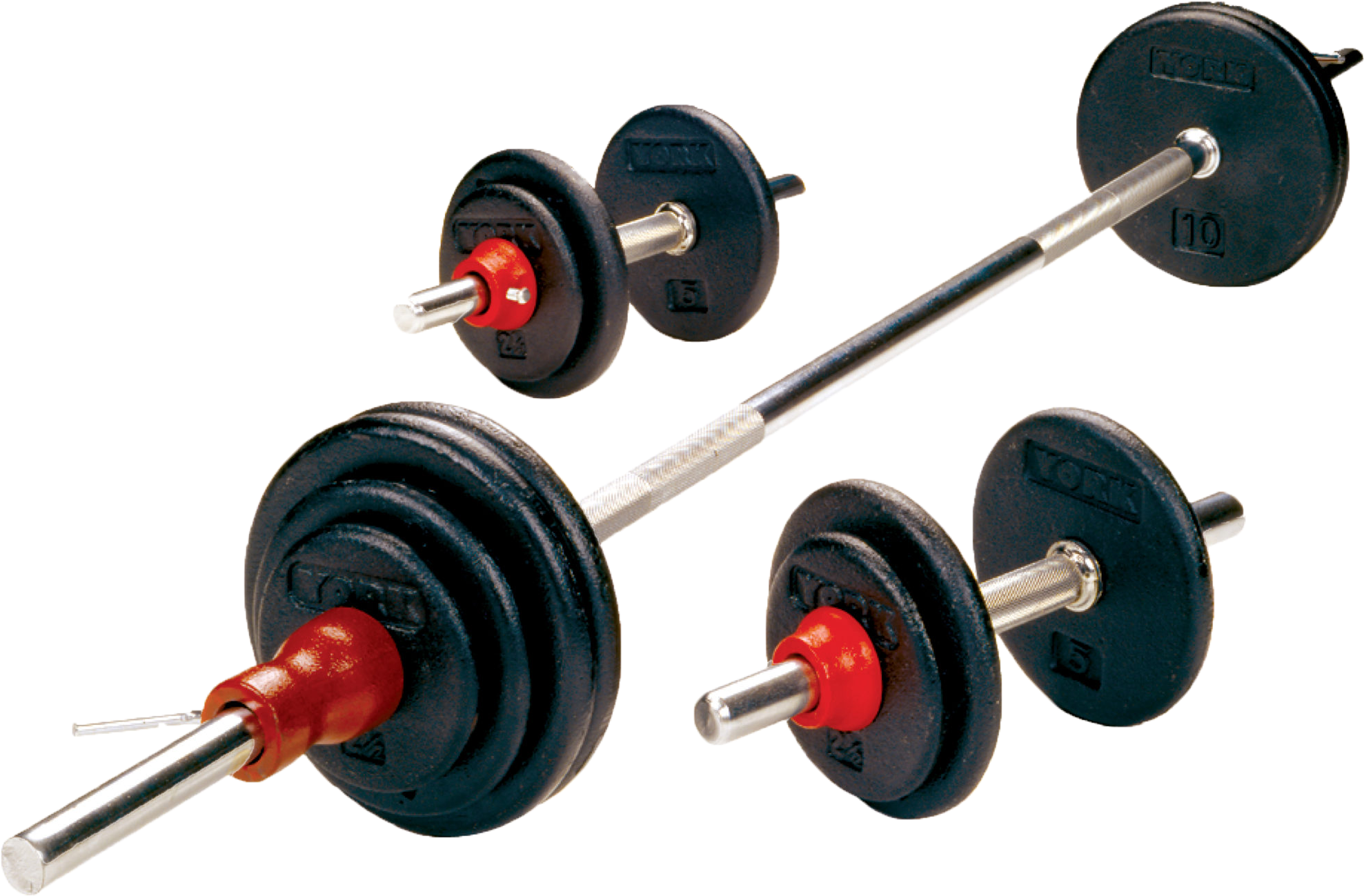 Black Cast Iron Dumbbell/barbell Sets - York 110 Lb Black Pro Cast Iron Set (2048x1532), Png Download
