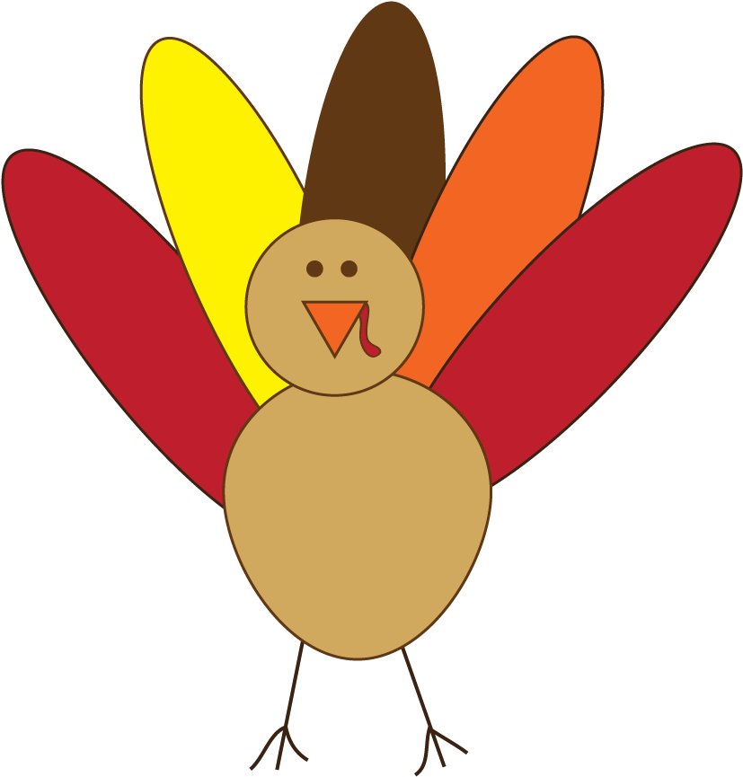 Thanksgiving Clipart Free Black And White For Kids - Turkey Clipart Easy (1000x1000), Png Download