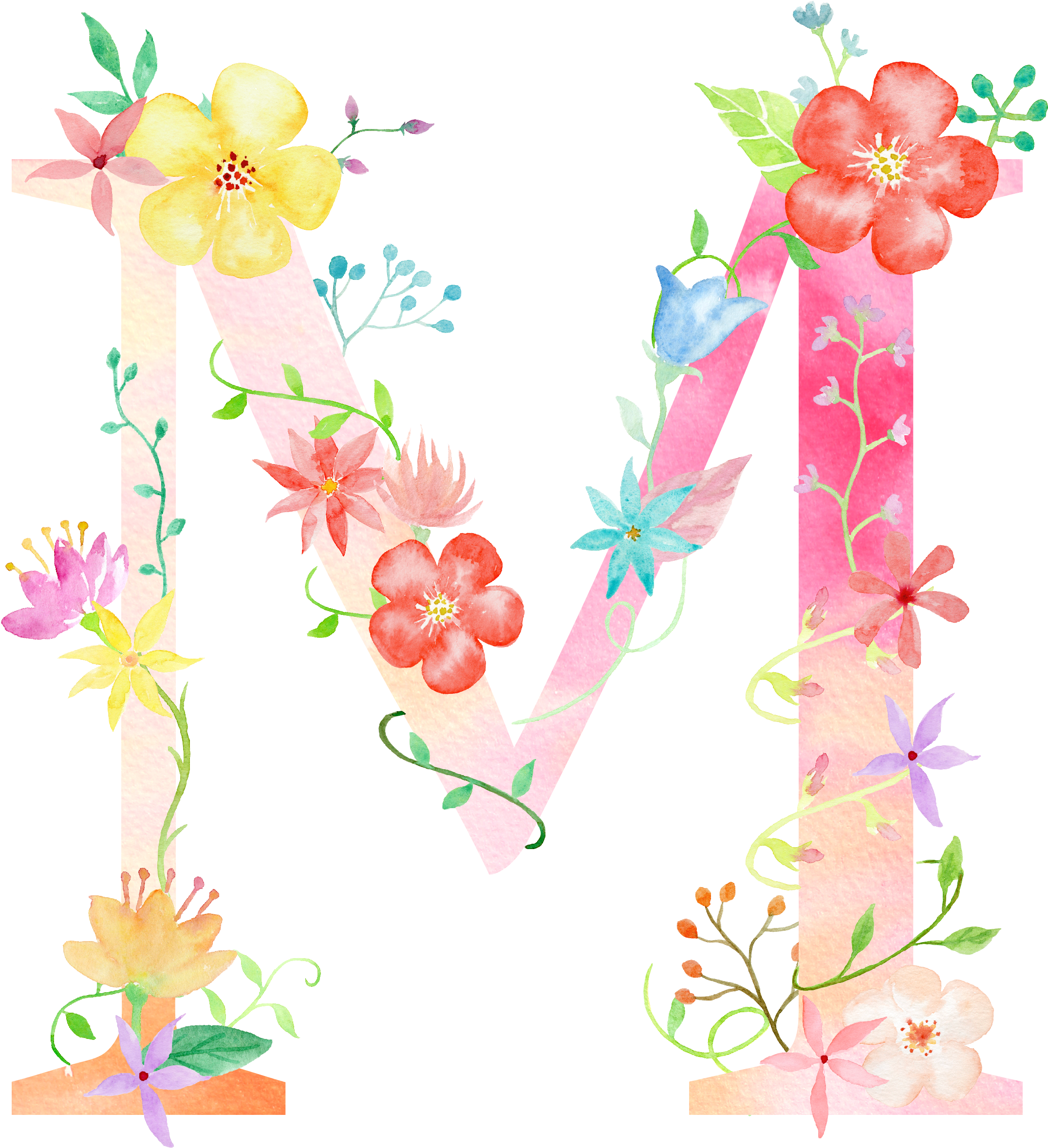 M - M Pink Letter Flower (2400x3000), Png Download