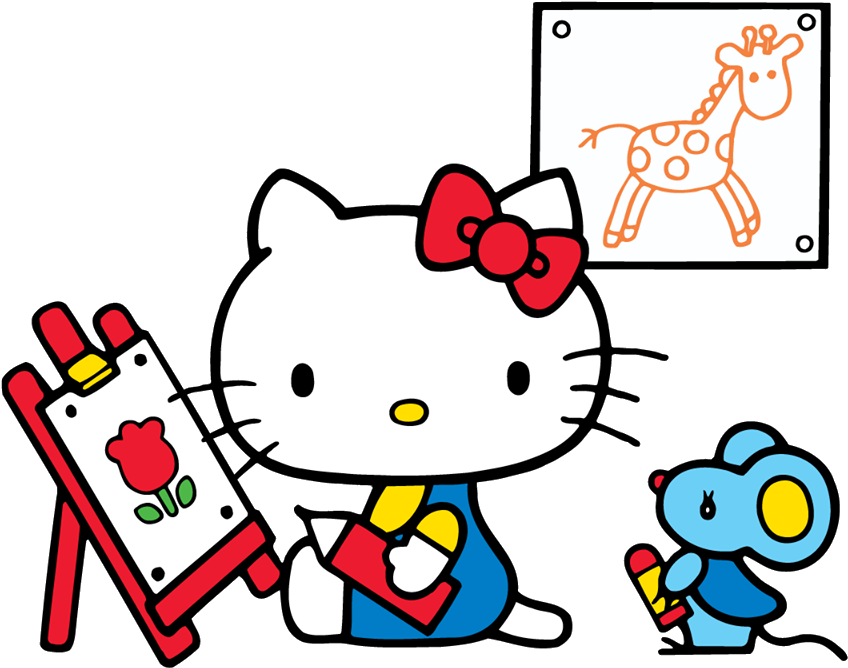 Hello Kitty Drawing - Hello Kitty And Teddy Bear (896x714), Png Download