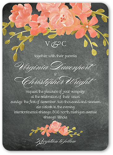Chalkboard Floral Wedding Invitation, Rounded Corners, - Gray Floral Wedding Invite (365x500), Png Download