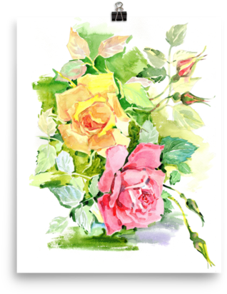 Bright And Floral Rose Watercolour Print Matte Poster - Watercolor Painting (600x600), Png Download