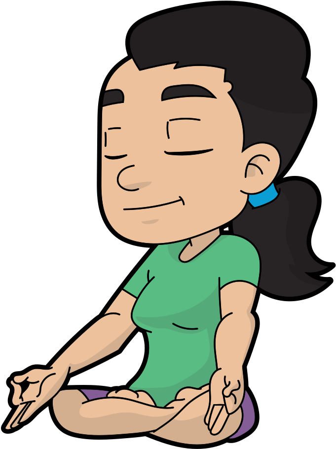 Happy Cartoon Woman In Meditation - Cartoon (858x1024), Png Download