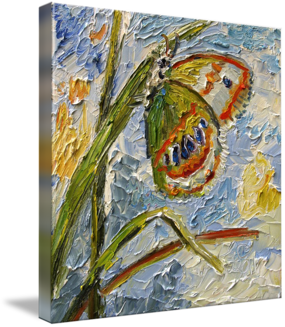 Green Butterfly Oil Painting - Oil Paint Art Butterfly (566x650), Png Download