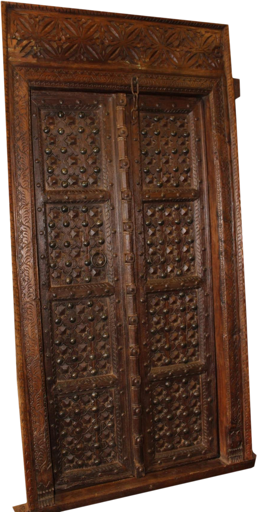 Antique Indian Carved Wooden Door With Metal Fittings - Door (1200x1800), Png Download