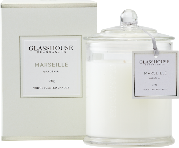 Marseille Gardenia Candle - Glasshouse Triple Scented Candle - Marseille (gardenia) (832x750), Png Download