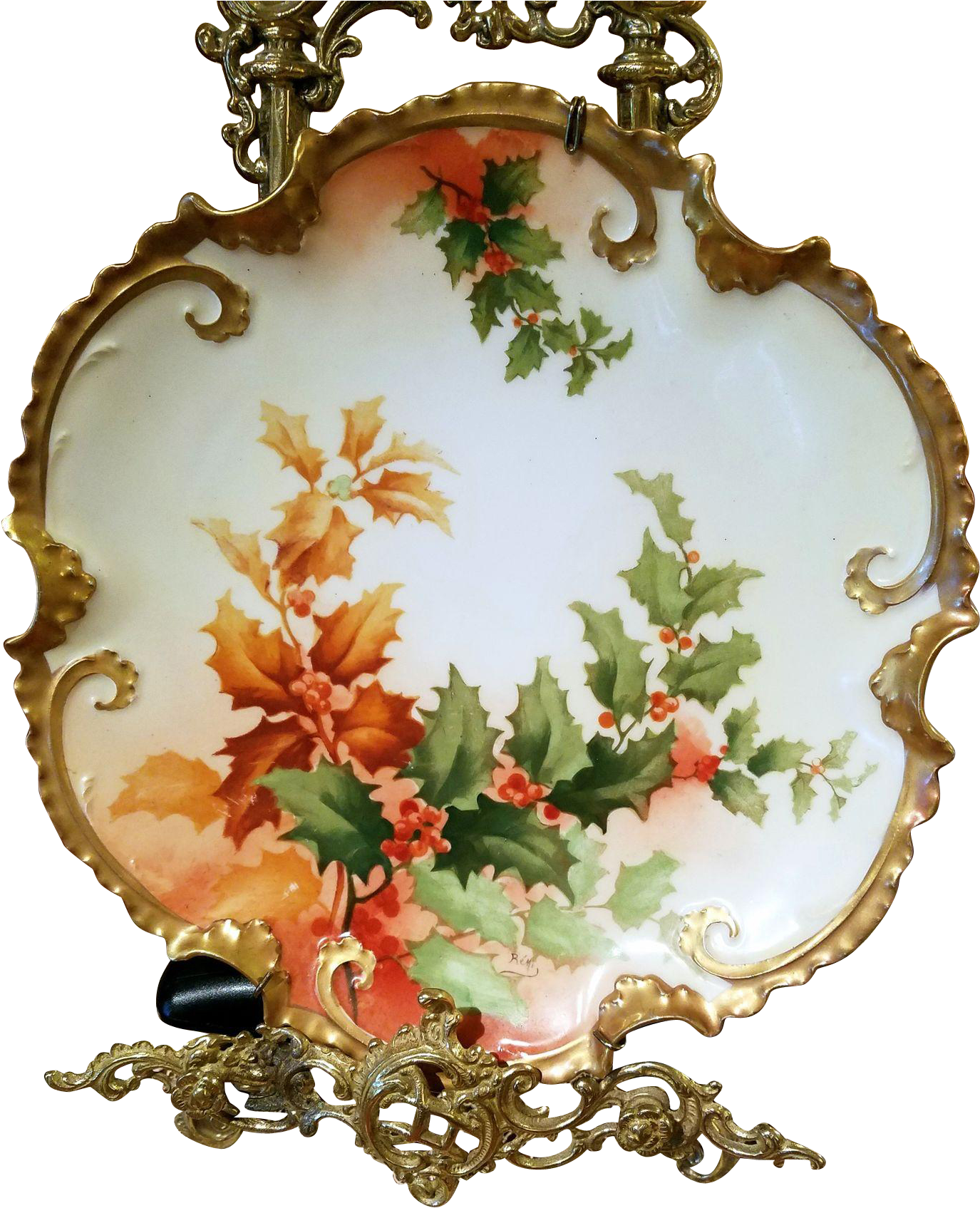 Limoges Hand Painted Holly Berry Wall Plaque Charger,listed - Floral Design (1694x1694), Png Download
