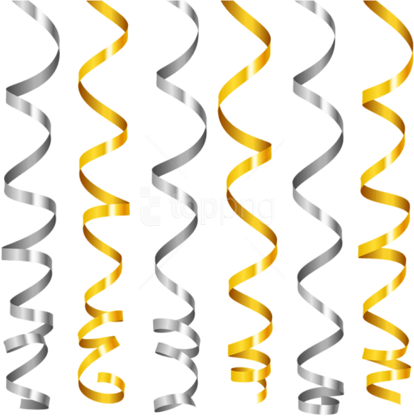 Free Png Silver And Gold Curly Ribbons Png Images Transparent - Gold Ribbon Border Clipart (850x849), Png Download