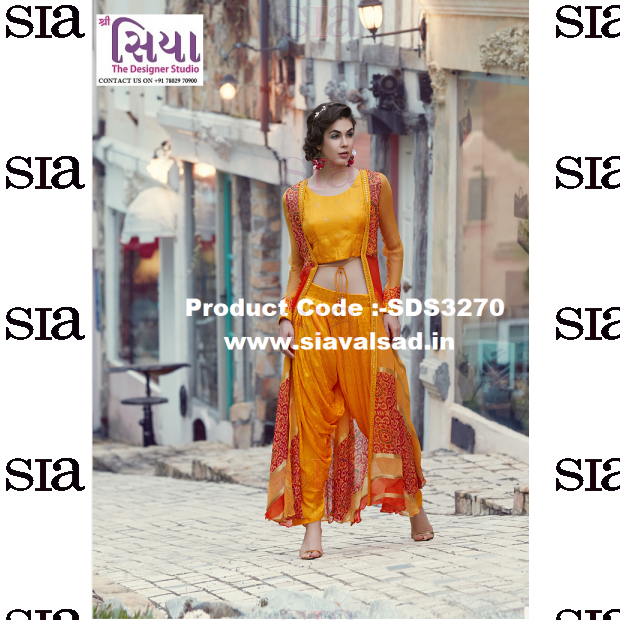 Glossy Yellow With Jacket Style Doti Dress Cum Indo - Mirror Work Dhoti Dress (620x620), Png Download
