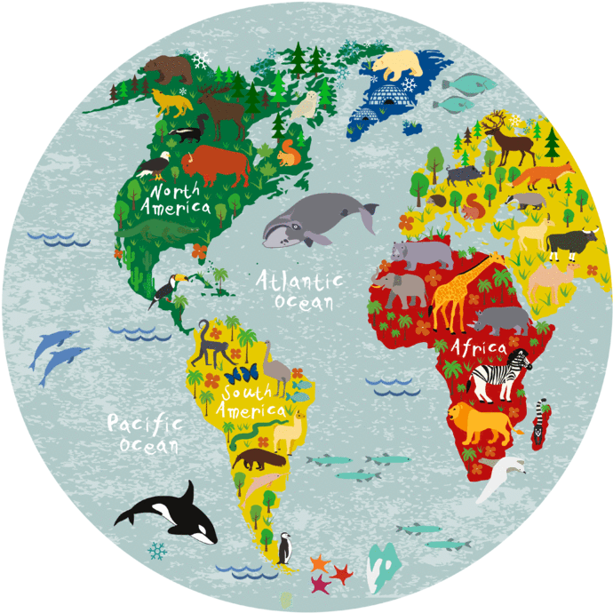Wooden Children World Map Round Placemat B - Animals World Map Puzzle (800x800), Png Download