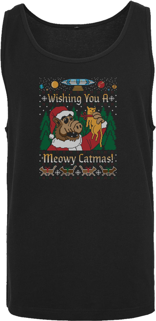 Cod Designs Alf Christmas T-shirt Tanktop Men Black (1044x1044), Png Download