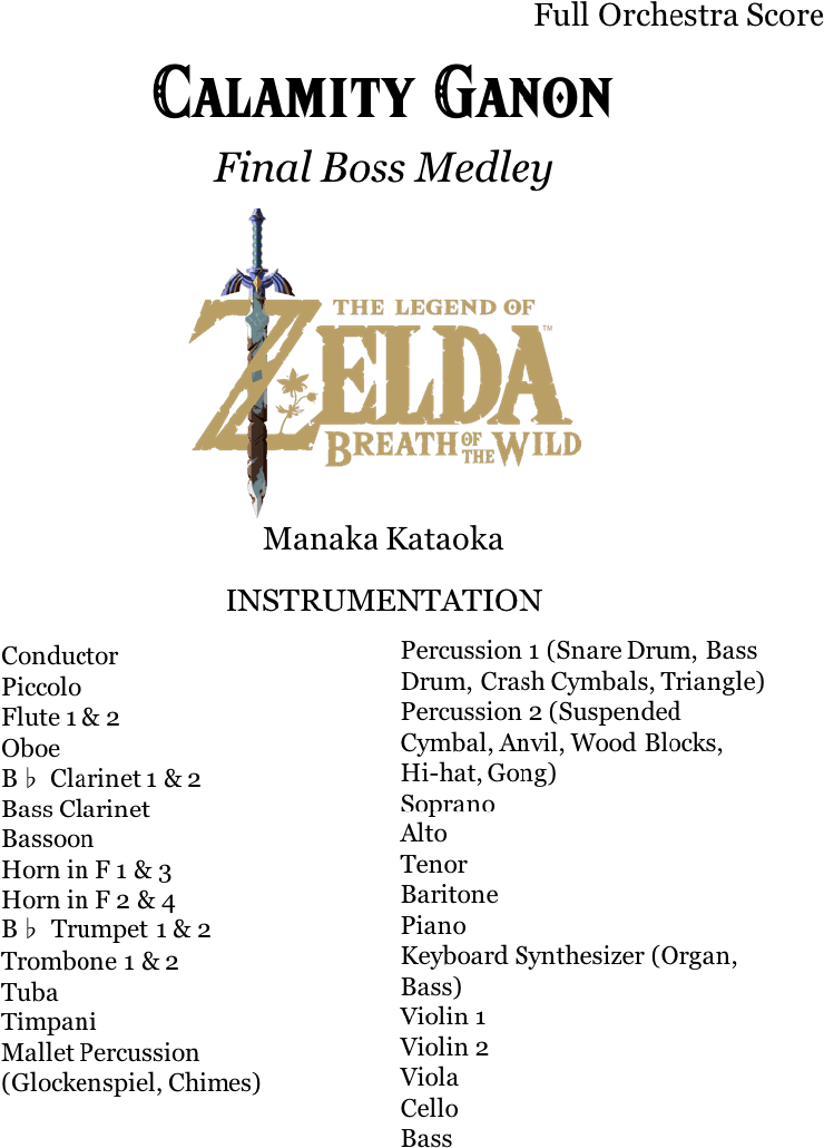 Calamity Ganon Sheet Music For Flute, Clarinet, Piano, - Ganon Final Battle Score (850x1100), Png Download