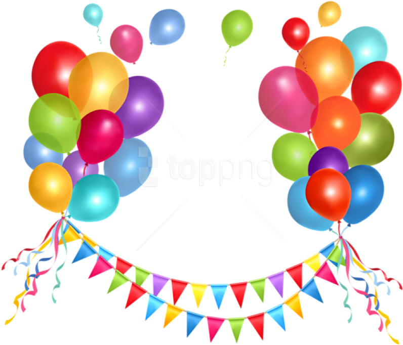 Free Png Download Transparent Party Streamer And Balloonspicture - Birthday Party Balloons Png (850x710), Png Download