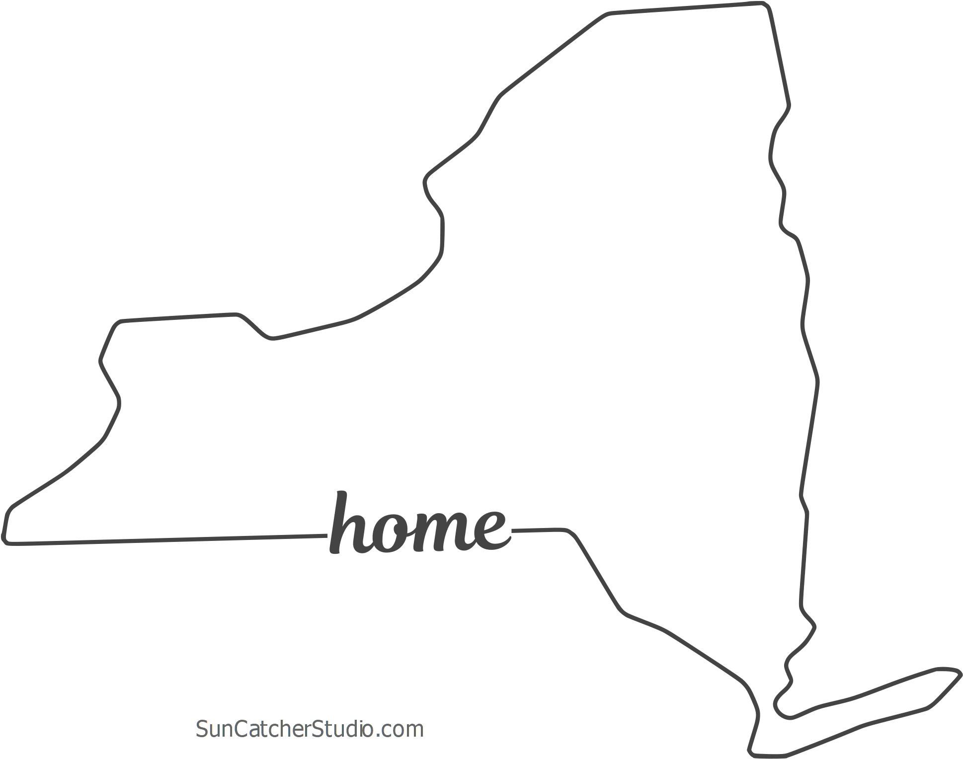 Free New York Outline With Home On Border, Cricut Or - Line Art (1999x1587), Png Download