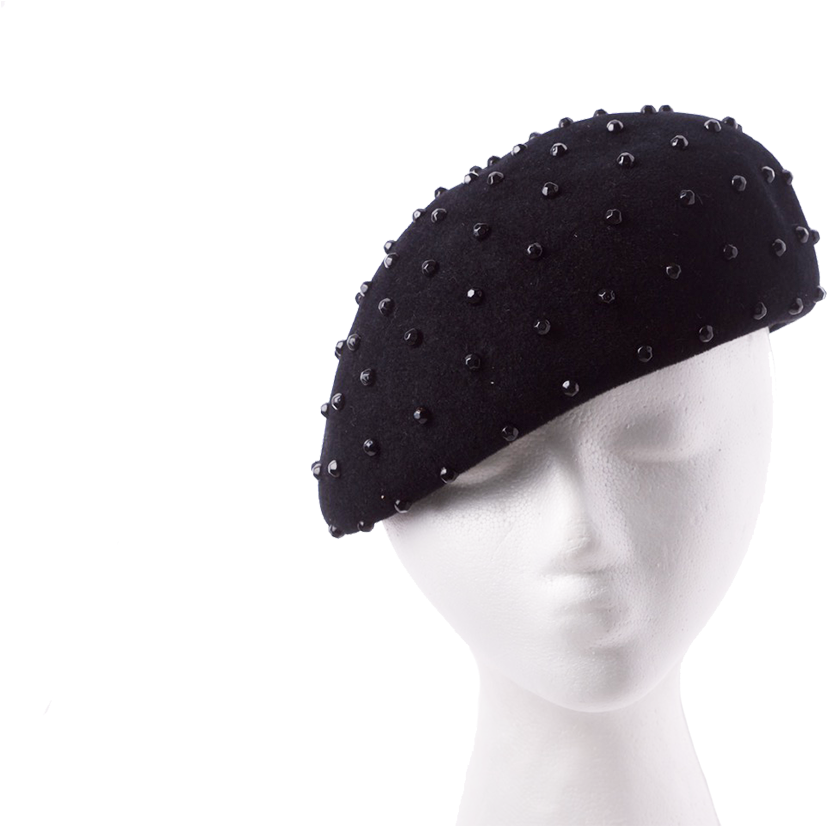 Black Hand Studded Velour Beret - Knit Cap (1100x825), Png Download