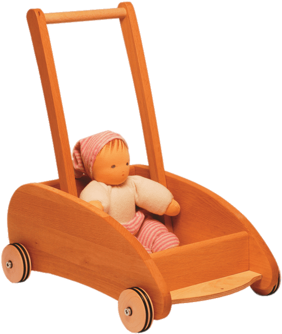Baby Walker Cart With Doll - Wooden Children Walker (600x693), Png Download