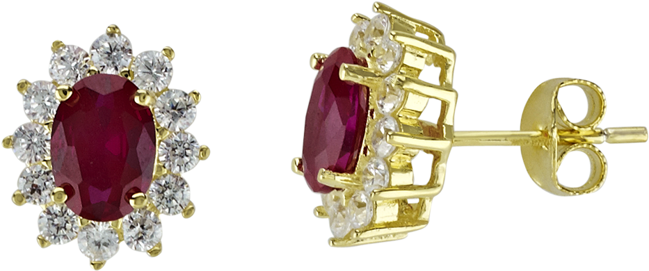 Created Ruby Gold Plated Oval Shape Studs In Silver - Earrings (1000x1000), Png Download