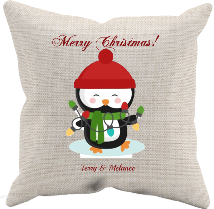 Pillow-christmas Penguin - Penguin With Christmas Lights Clipart (700x700), Png Download