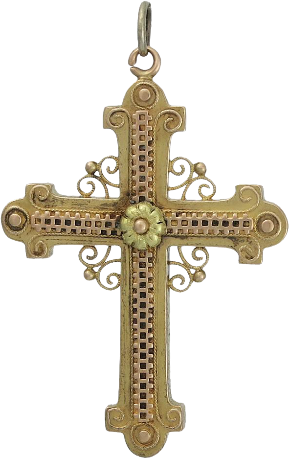 Victorian Period 13k Rose & Yellow Gold Cross Pendant - Cross (935x935), Png Download