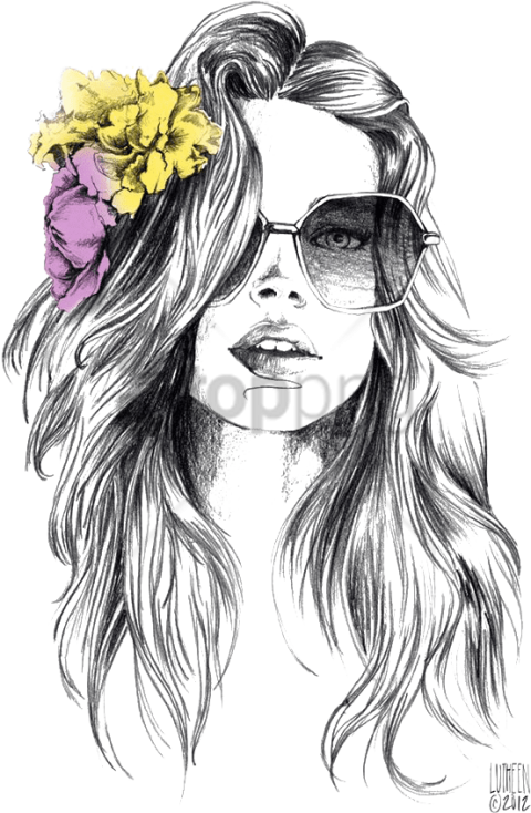 Free Png Flower In Hair Drawing Png Image With Transparent - Flower In Hair Drawing (480x734), Png Download