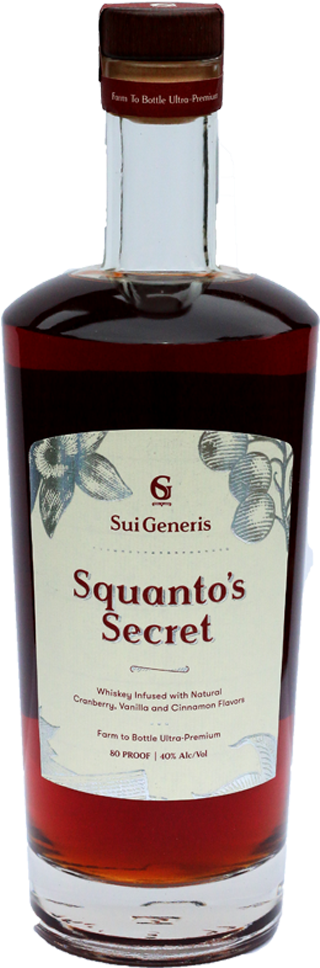 Squanto's Secret Infused Whiskey - Glass Bottle (538x1028), Png Download