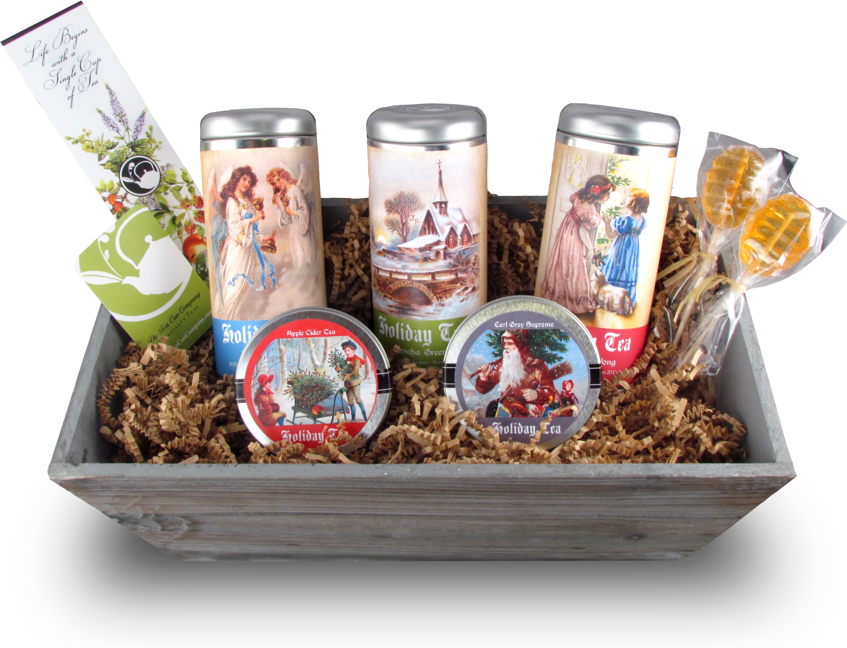 Large Vintage Christmas Tea Gift Basket - Mishloach Manot (2838x2148), Png Download