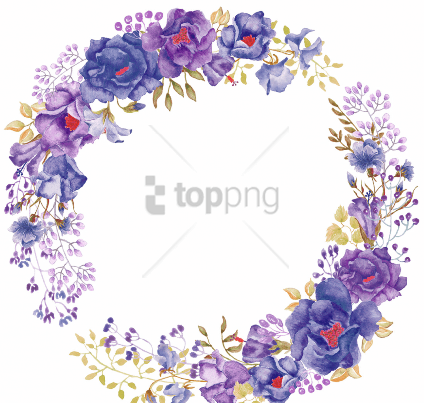 Free Png Watercolor Art Paintings Flowers Png Image - Purple Watercolor Flower Wreath (850x809), Png Download