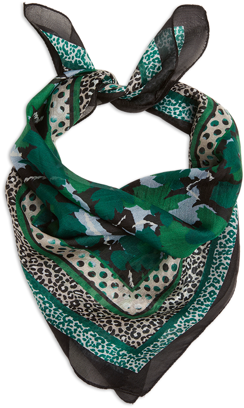 Patterned Silk Scarf Green - Scarf (888x888), Png Download