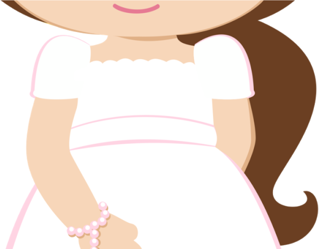 Girls In Pink For Their First Communion Oh My First - Cartoon (1368x855), Png Download