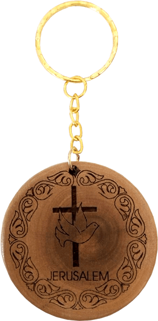 Olive Wood Keychain Engraved With The Dove Cross, A - Keychain (650x650), Png Download
