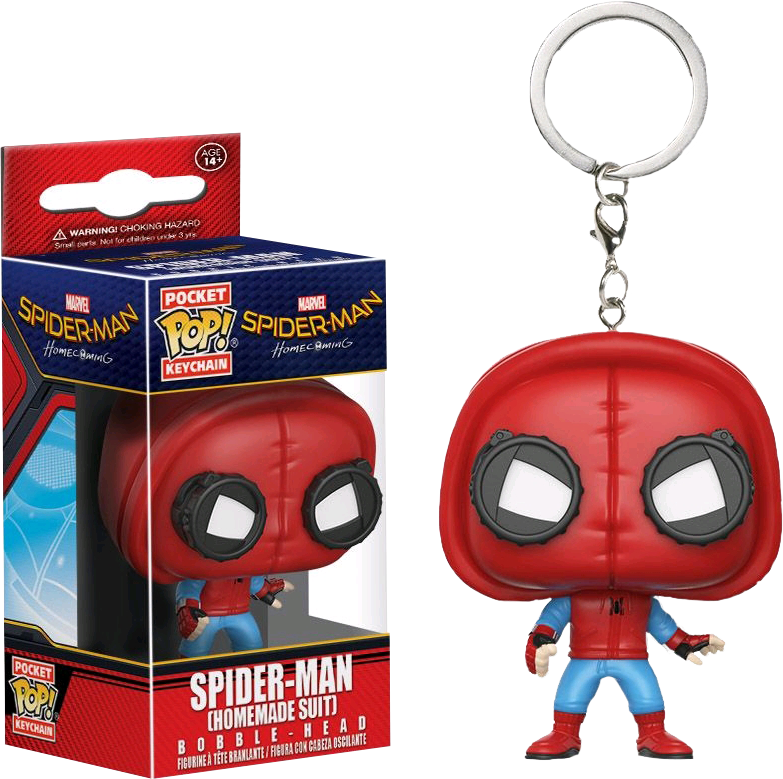 Spider Man In Homemade Suit Pocket Pop Keychain - Spiderman Homecoming Pocket Pop (783x779), Png Download