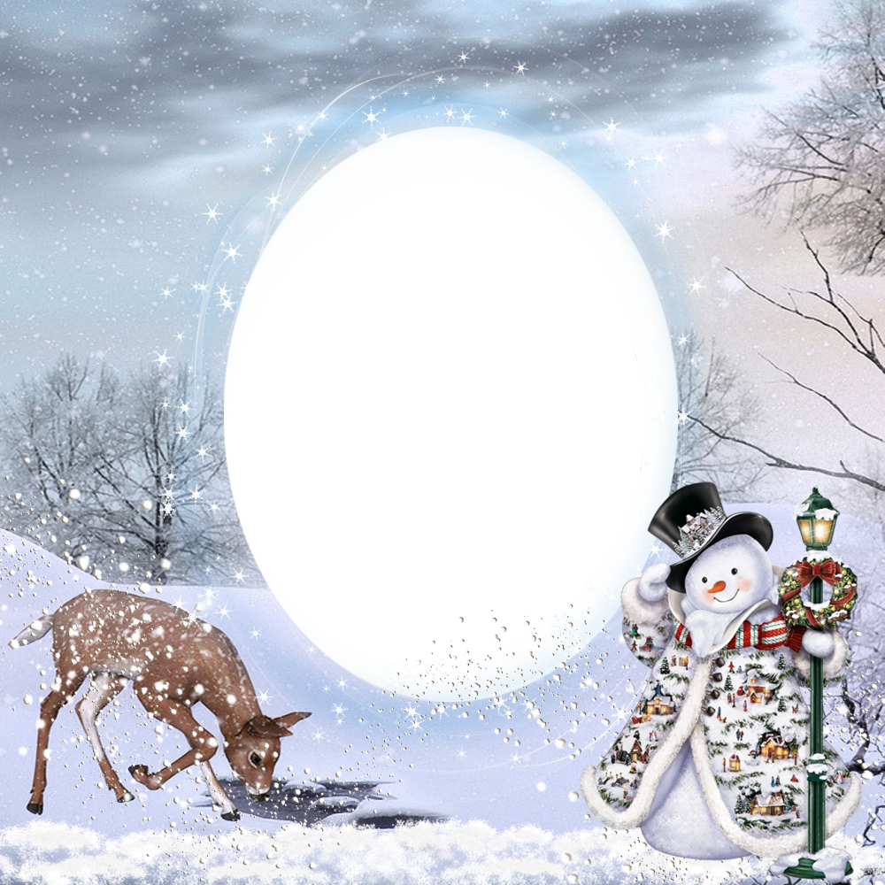 Christmas Border, Christmas Frames, Diy Christmas Cards, - Thomas Kinkade -> Midwinter Magic Snowman (600x600), Png Download