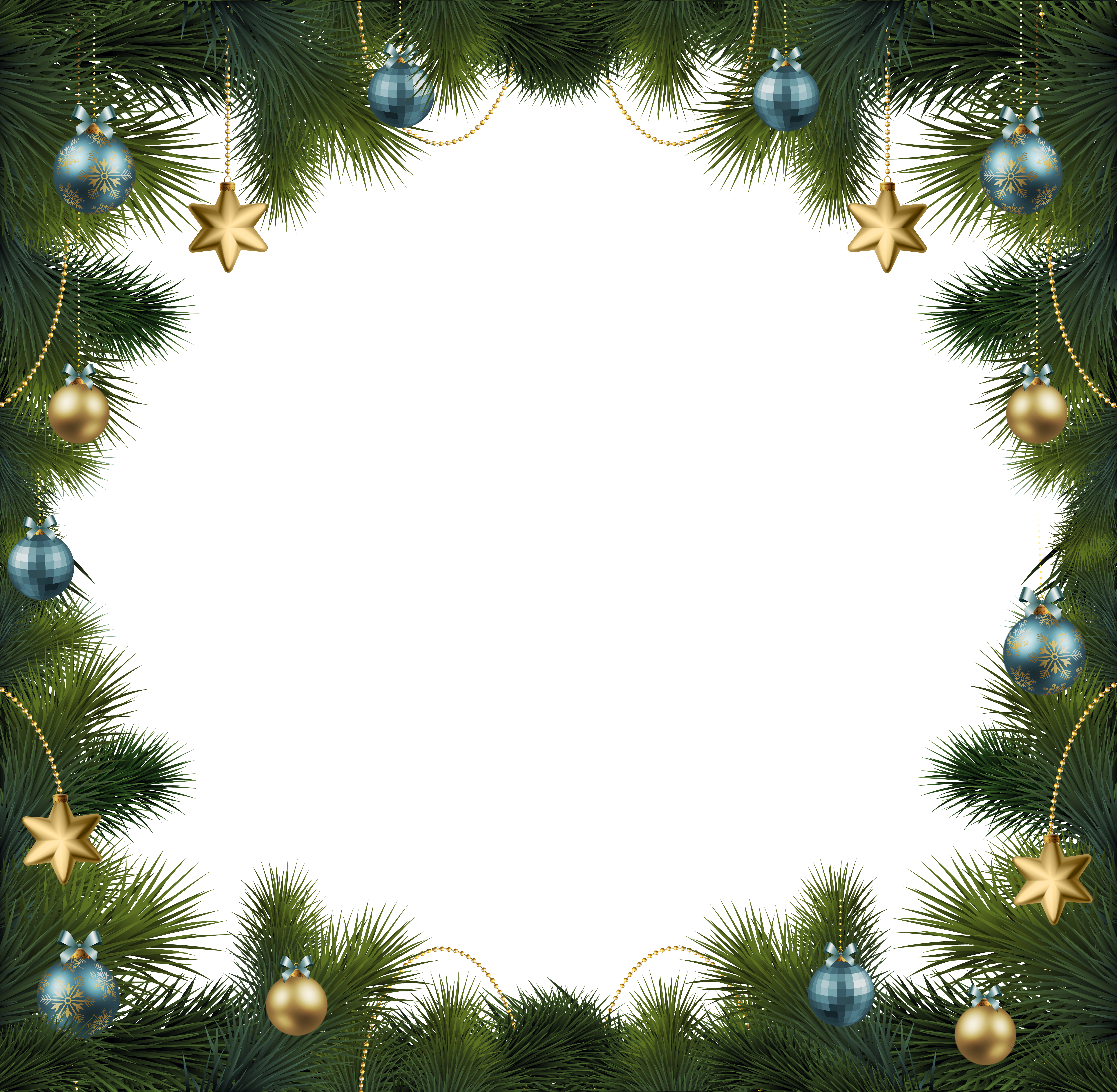 Christmas Pine Transparent Frame With Ornaments Gallery - Transparent Png Christmas Frames (6085x5950), Png Download