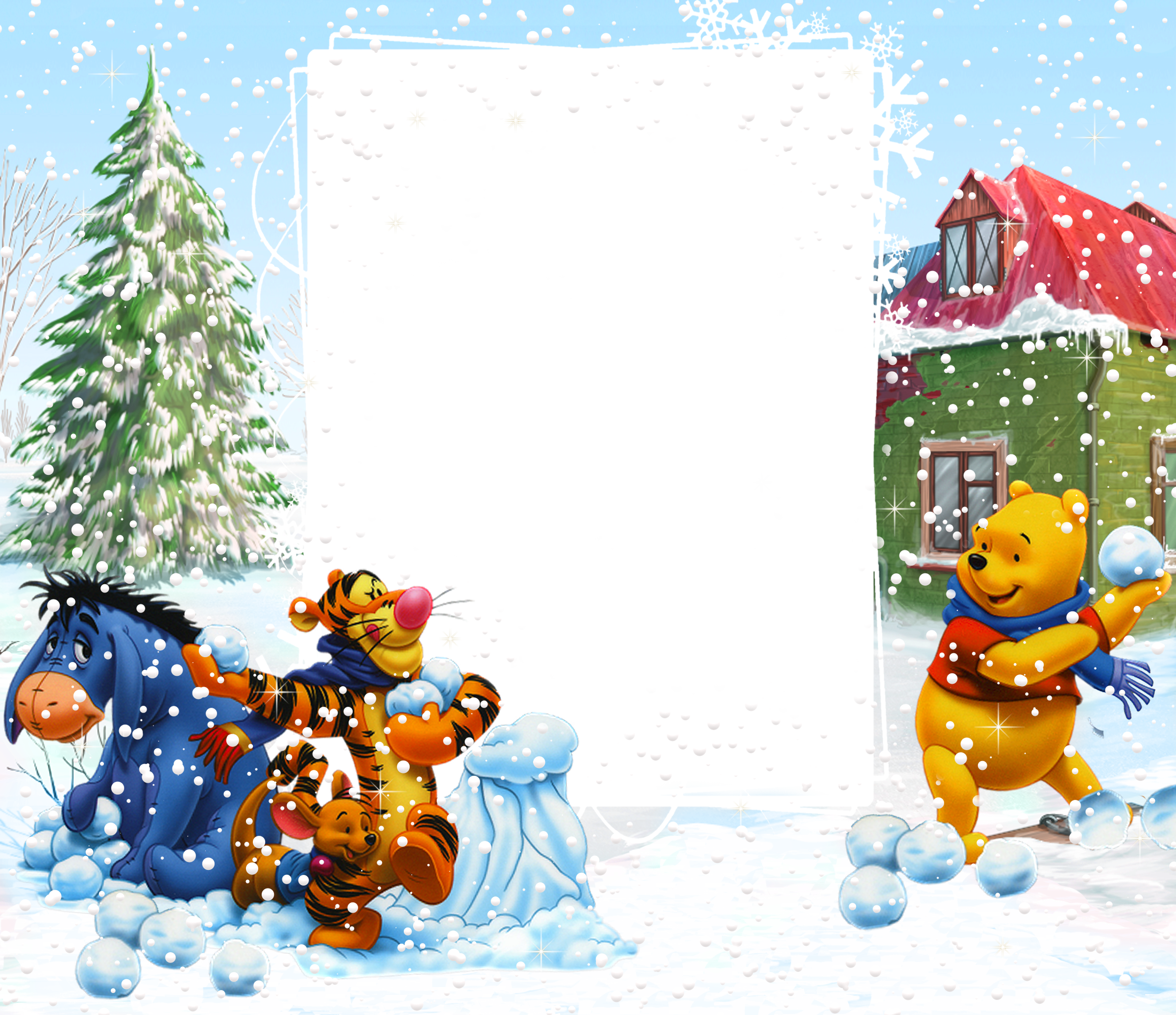 Frames Clipart Winter - Winnie The Pooh Frame Christmas (2400x2071), Png Download