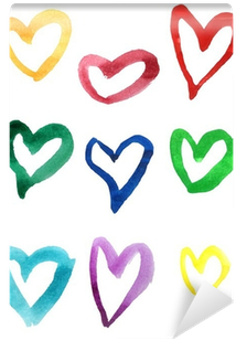 Set Of Colorful Hand Drawn Watercolor Hearts Wall Mural - Watercolor Painting (400x400), Png Download